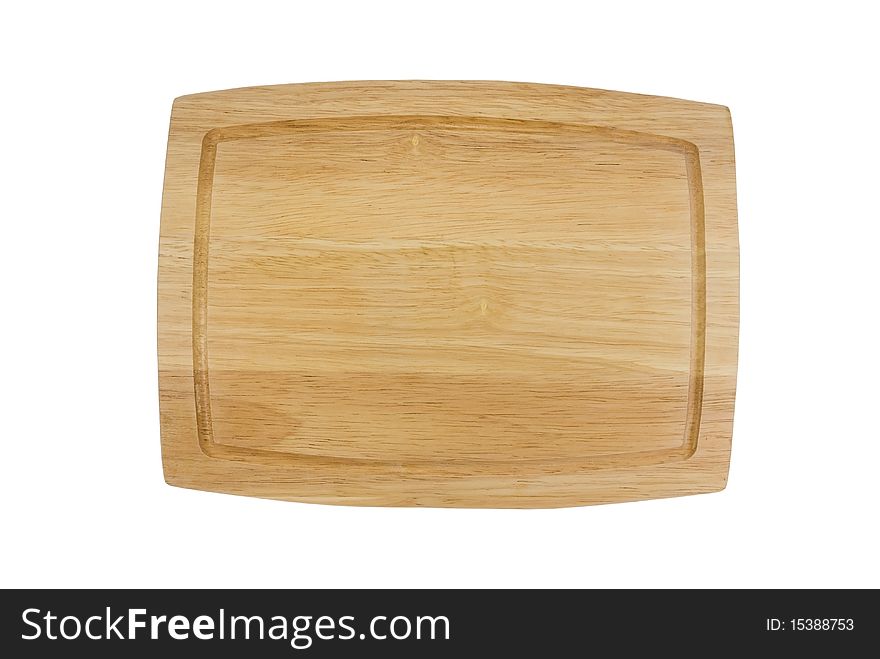 The wooden kitchen board is isolated on a white background