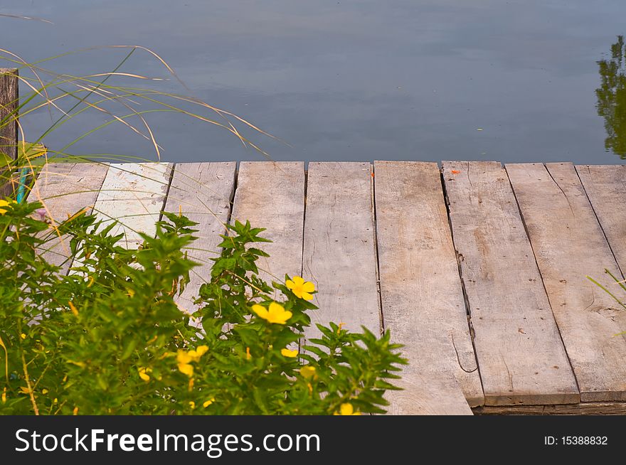 This picture is a wood bridge