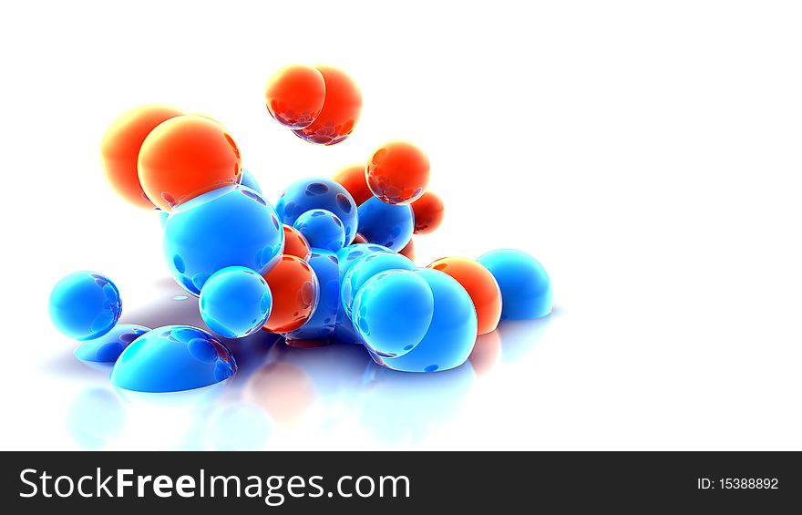 Red and blue colored balls moving upwards