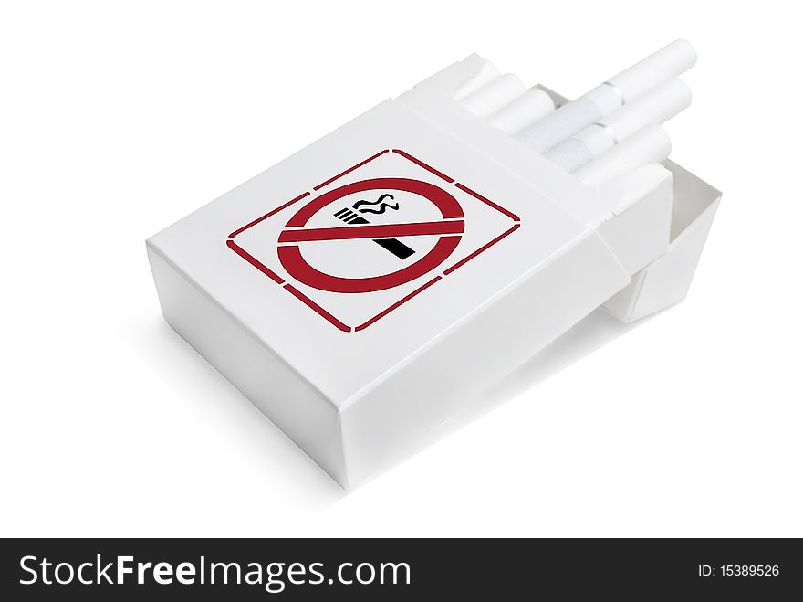 Opened pack of white cigarettes isolated on white background. Opened pack of white cigarettes isolated on white background.