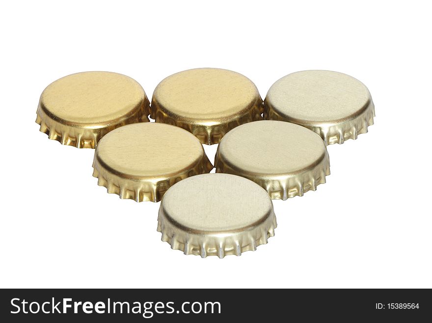 Few bottle caps isolated on white background with clipping path