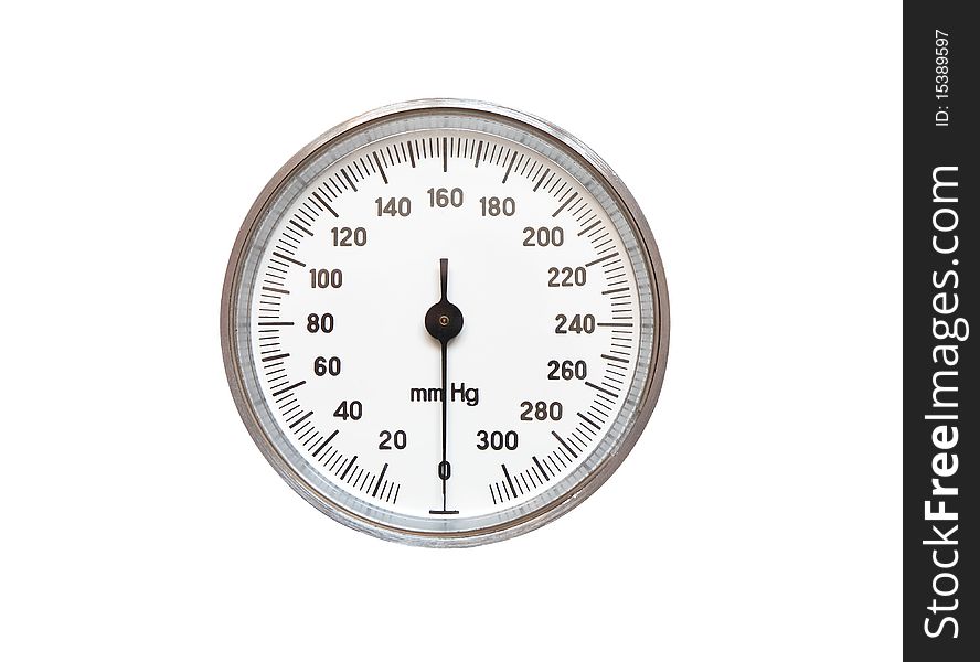 Closeup of blood pressure gauge isolated on white background with clipping path. Closeup of blood pressure gauge isolated on white background with clipping path
