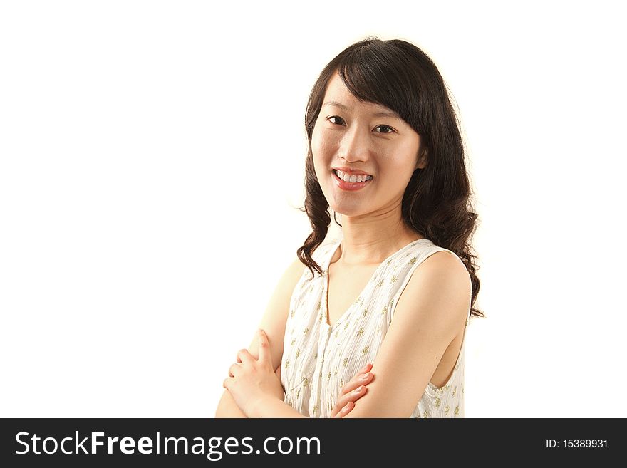 Portrait of young beautiful woman looking up