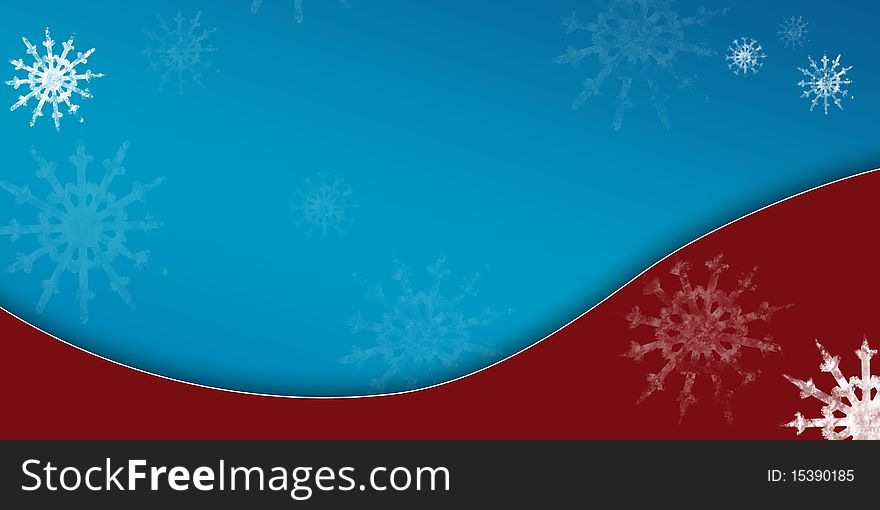 Background in blue and red with snowflakes. Background in blue and red with snowflakes