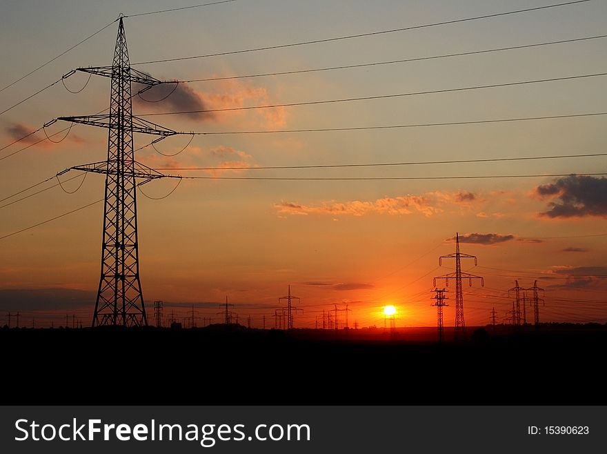 Electricity Towers At Sunset