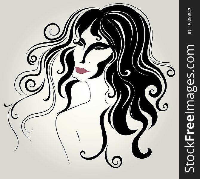 Vector Portrait Of Woman With Long Hair