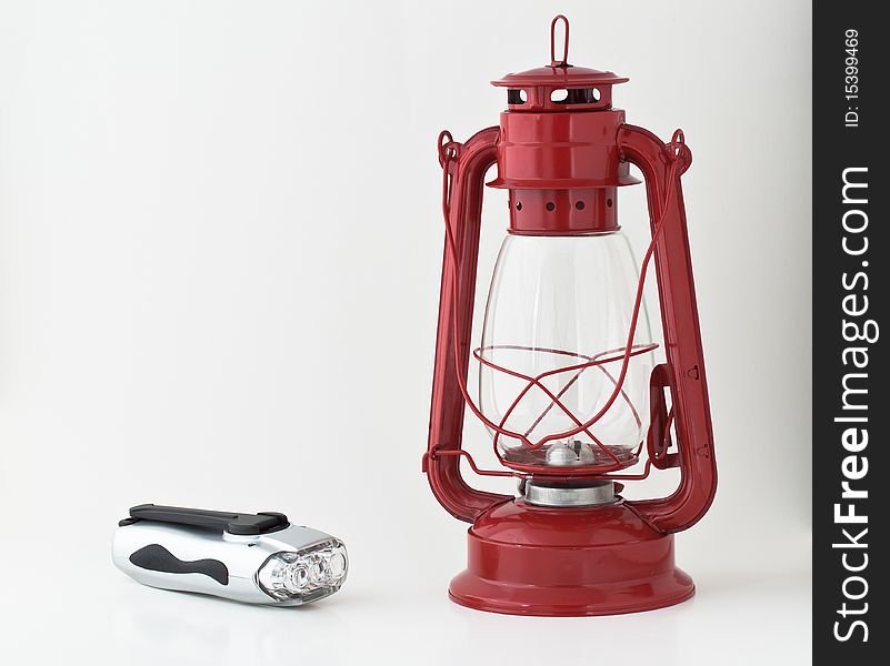 Emergency or power outage kit: kerosene lantern and a flashlight