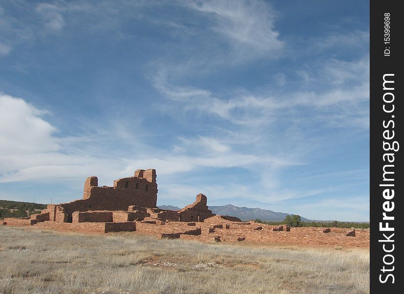 Remains of the spanish mission at abo in new mexico, are one of the few remaining examples of medieval architecture in the usa; the pueblo indian presence here dates to the 1300's;. Remains of the spanish mission at abo in new mexico, are one of the few remaining examples of medieval architecture in the usa; the pueblo indian presence here dates to the 1300's;