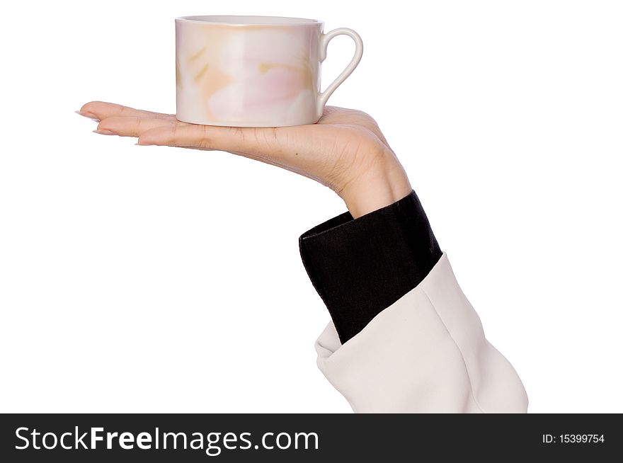 Woman takes to hand the one cup of tea