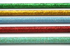 Five Celebratory Color Pencils With A Sparkling Covering Macro Stock Photos Five Celebratory Color Pencils With A Sparkling Covering Macro Stock Photos