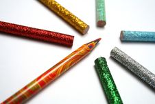 The Multi-colour Pencil Is Surrounded By Brilliant Pencils Stock Photography