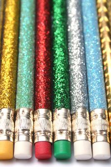 Set Of Celebratory Brilliant Pencils Laying In Parallel Stock Photo Set Of Celebratory Brilliant Pencils Laying In Parallel Stock Photo
