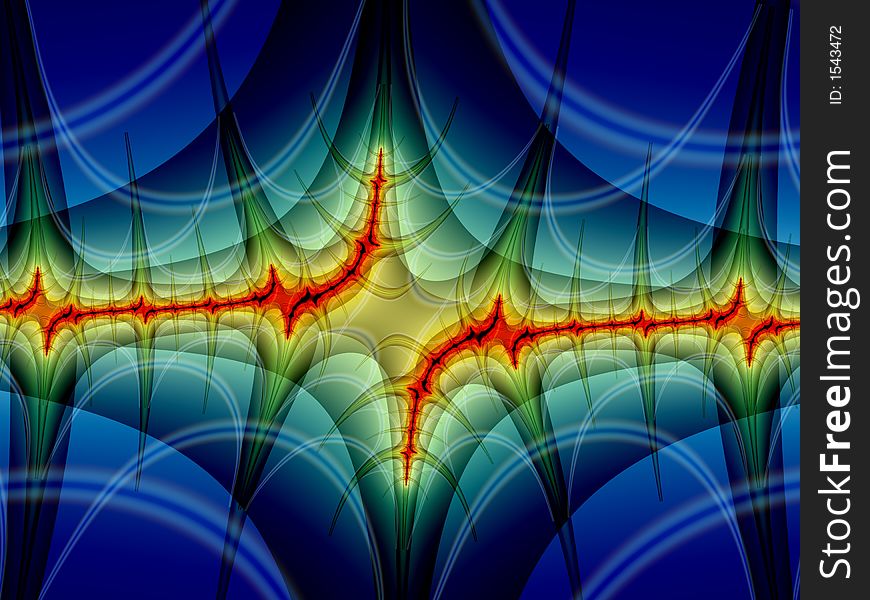 Fractal with red, yellow, and blue lines