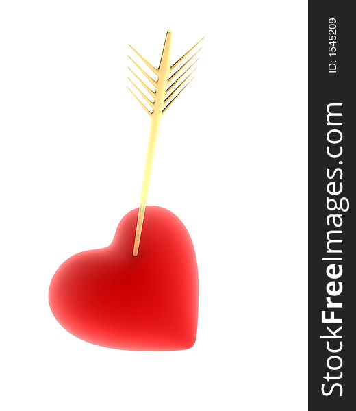 Red heart with golden arrow. Red heart with golden arrow