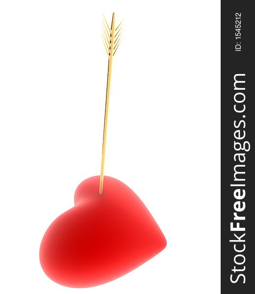 Red heart with golden arrow. Red heart with golden arrow