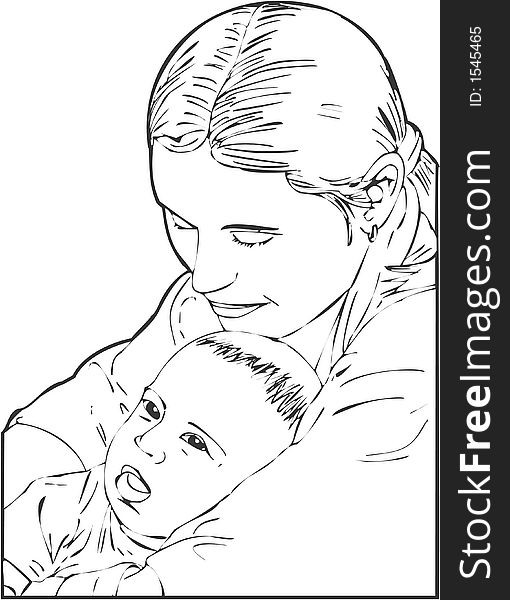 Mother with Baby illustration line-art