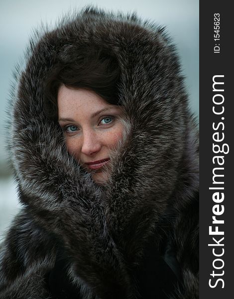 Beautiful Girl In A Fur Coat