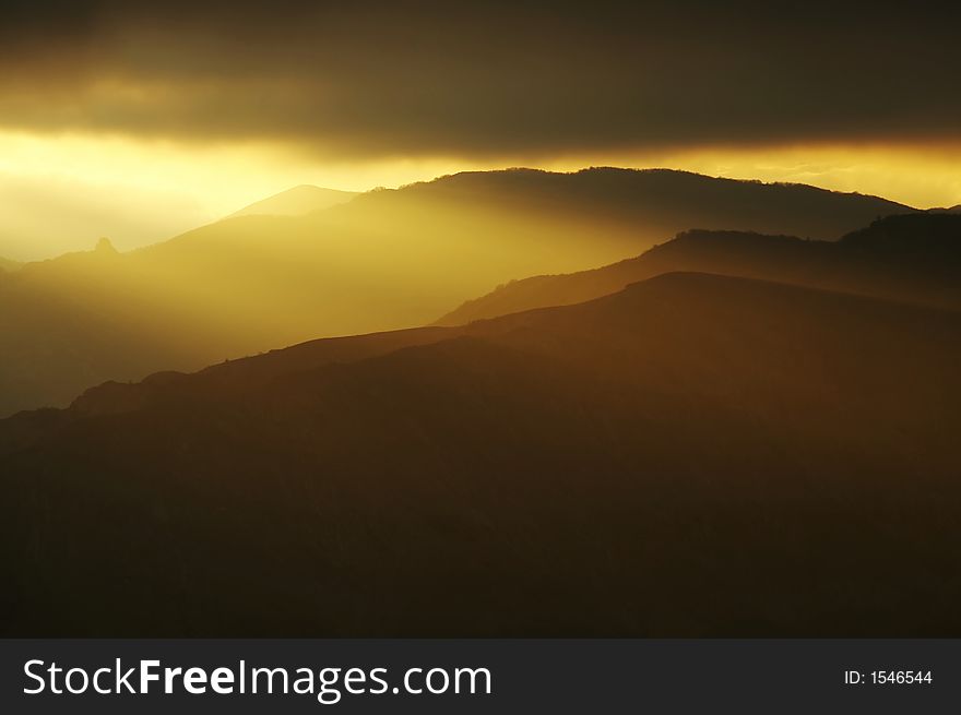 Peaceful sunset in mountain for background