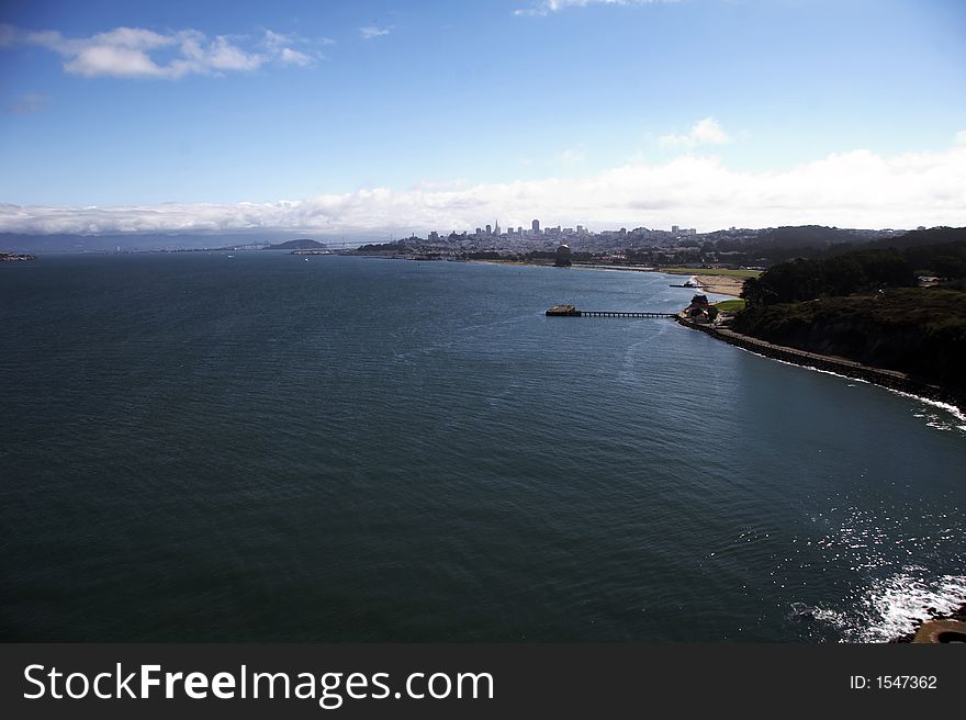 Skyline of San Francisco - view from Golden Gate Bridge