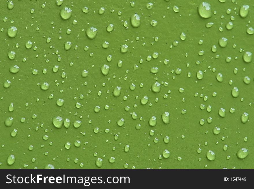 Drops on the green background. Drops on the green background