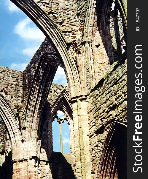Graceful arches of Tintern Abbey, southern Wales.