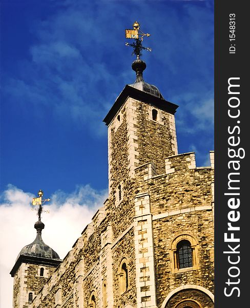 The battlements of the Tower of London, London, England.