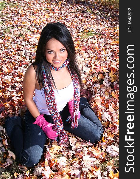 Sexy Woman In Fall fashion Outdoors