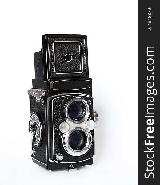 Old twin lens camera over white. Old twin lens camera over white