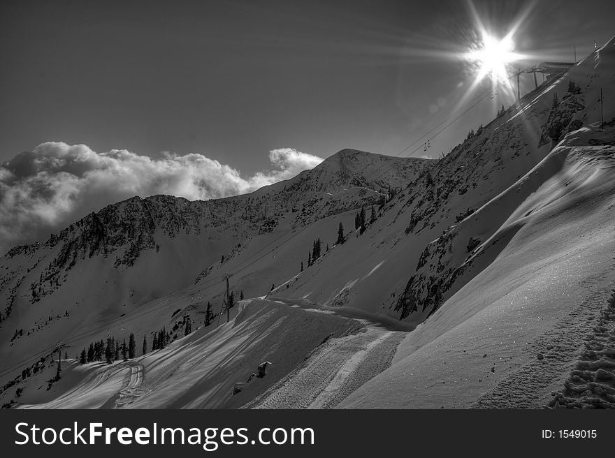 Mineral basin at snowbird ski resort before opening day. Mineral basin at snowbird ski resort before opening day