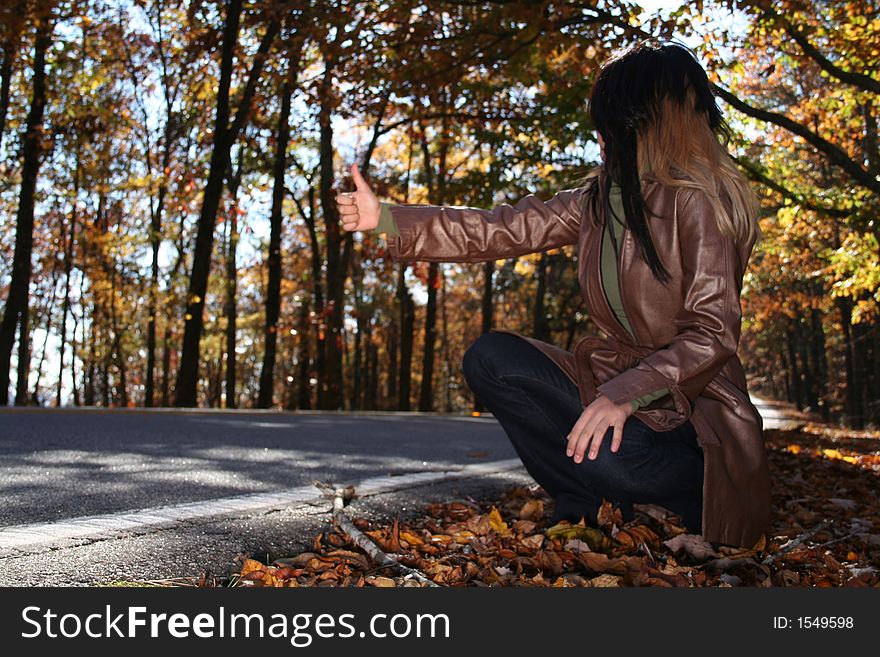 Sexy Woman In Fall fashion Outdoors