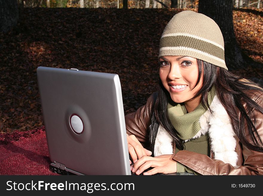 Sexy Woman In Fall Fashion Outdoors