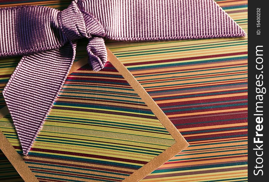 Ribbon and Tag Macro striped gift wrap