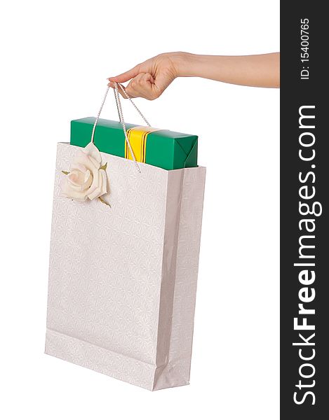 Paper bag with gifts from the supermarket