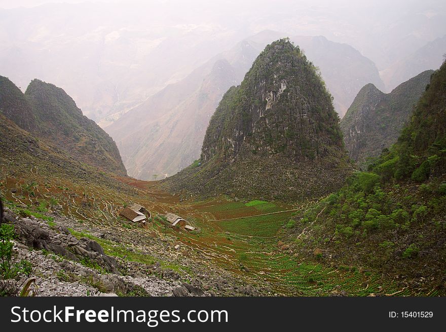 Typical karst landscape of northern Vietnam. Area of Ha Giang