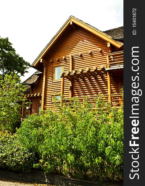 A log home in a village