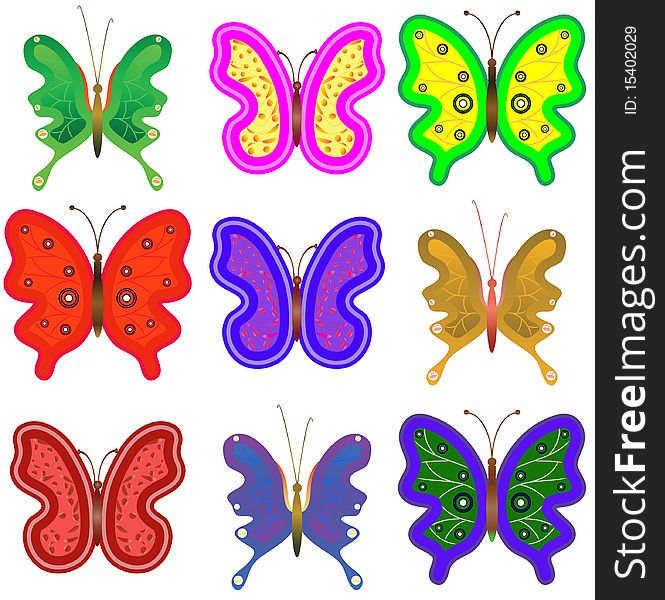 Nine Multi-coloured Butterflies