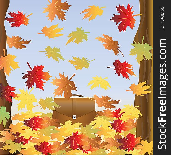 Portfolio among falling foliage. Vector illustration