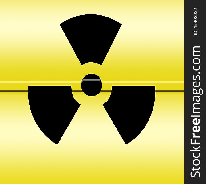 Section of a yellow radioactive barrel container with symbol