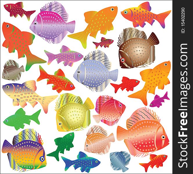 Set of colour aquarian fishes. Vector illustration