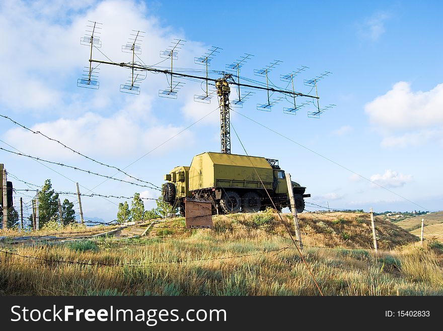 Vehicles with radar in military base. Vehicles with radar in military base