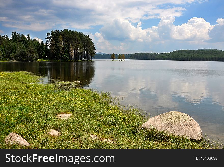 Lake with forest in Rodopi mountine, Bulgaria