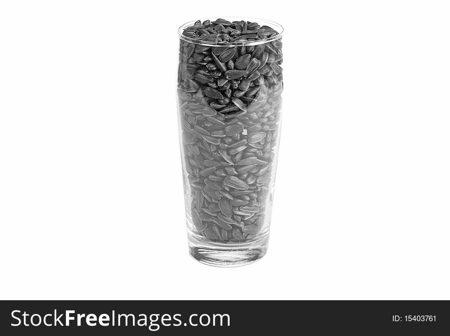 Sunflower seeds in glass, black&white