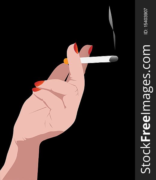 Cigarette in woman hand. Vector. Cigarette in woman hand. Vector.