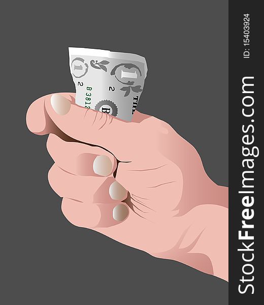 One dollar hand. Vector illustrator