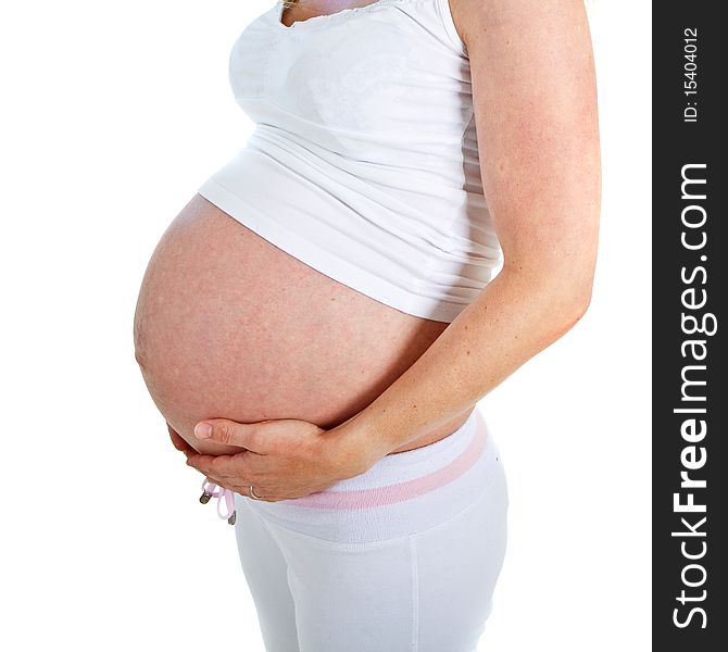 Young fresh pregnant woman isolated over white background. Young fresh pregnant woman isolated over white background.