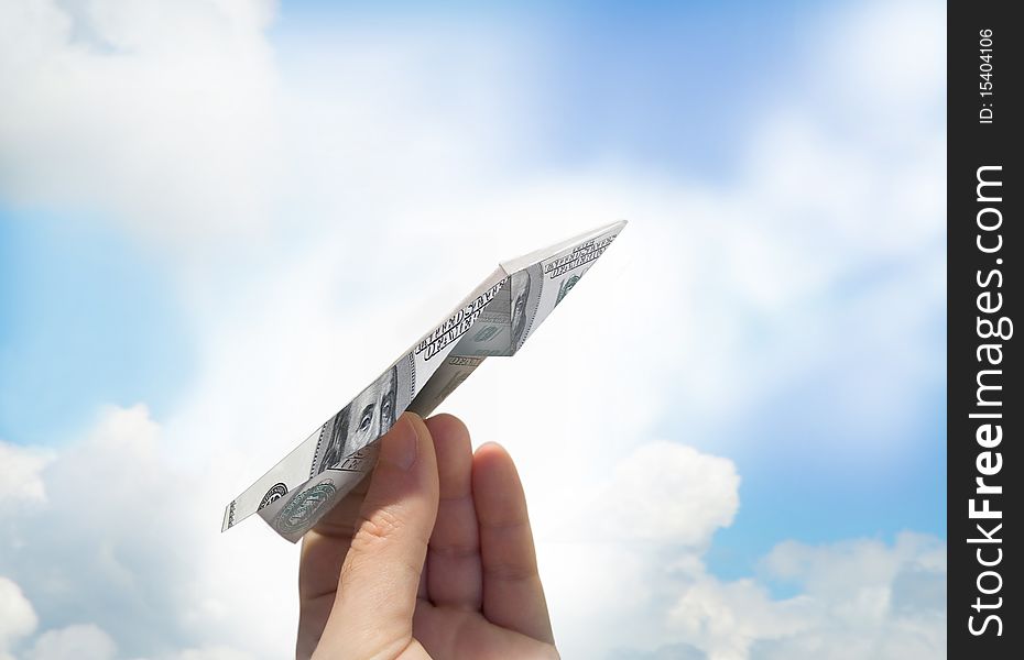 Dollar paper airplane, business concept