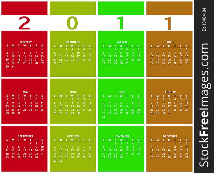 Vector Illustration of style design Colorful Calendar for 2011