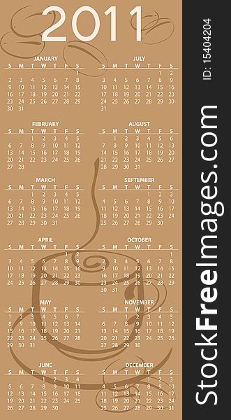 Vector Illustration of coffee style design Calendar for 2011