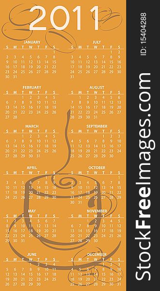 Vector Illustration of coffee style design Calendar for 2011