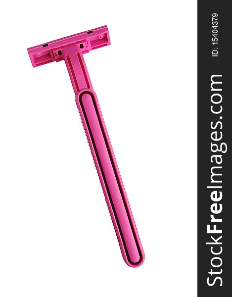 Pink safety razor isolated on white